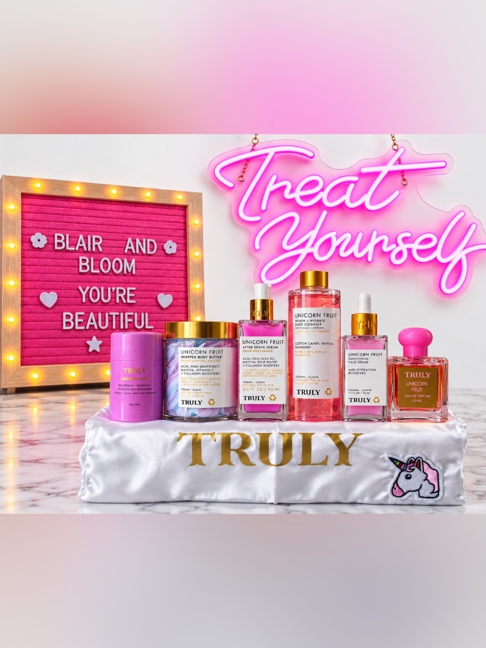 Truly Beauty Unicorn Fruit Skincare Bundle with Discontinued Unicorn Silk Bag